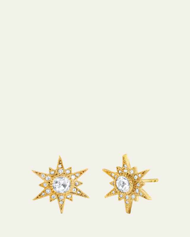 Small Gold Starburst Diamond Stud Earrings